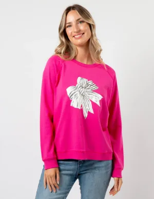 Classic Sweater with Bow - Neon Pink