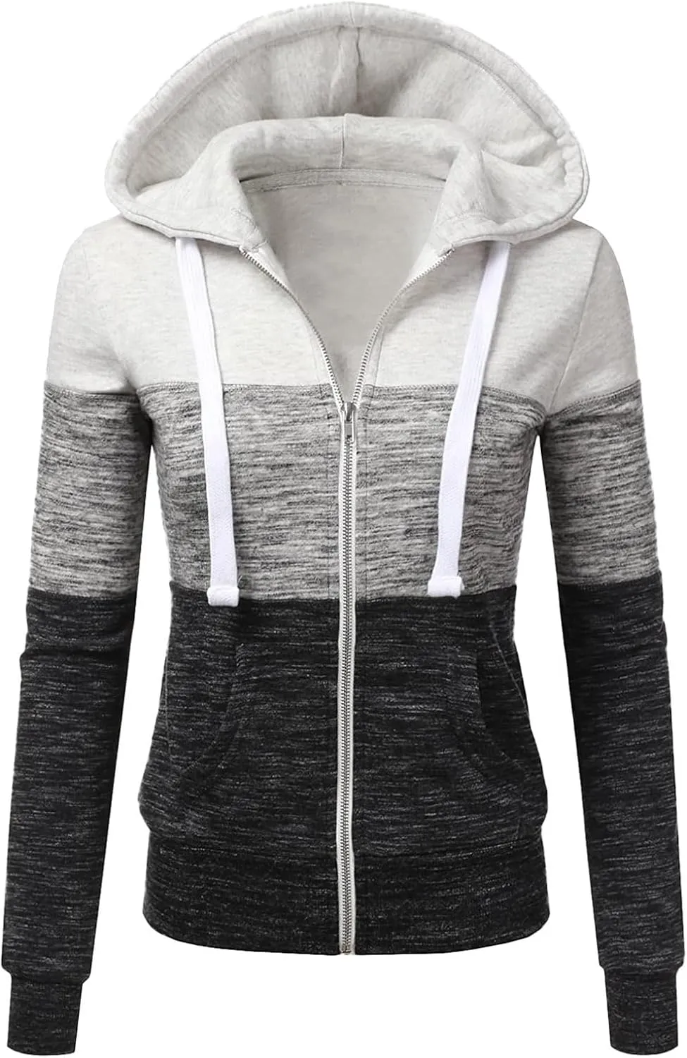 Color Block Zip Up Hoodies for Women Lightweight Thin Hooded Sweatshirt Long Sleeve Top with Pockets