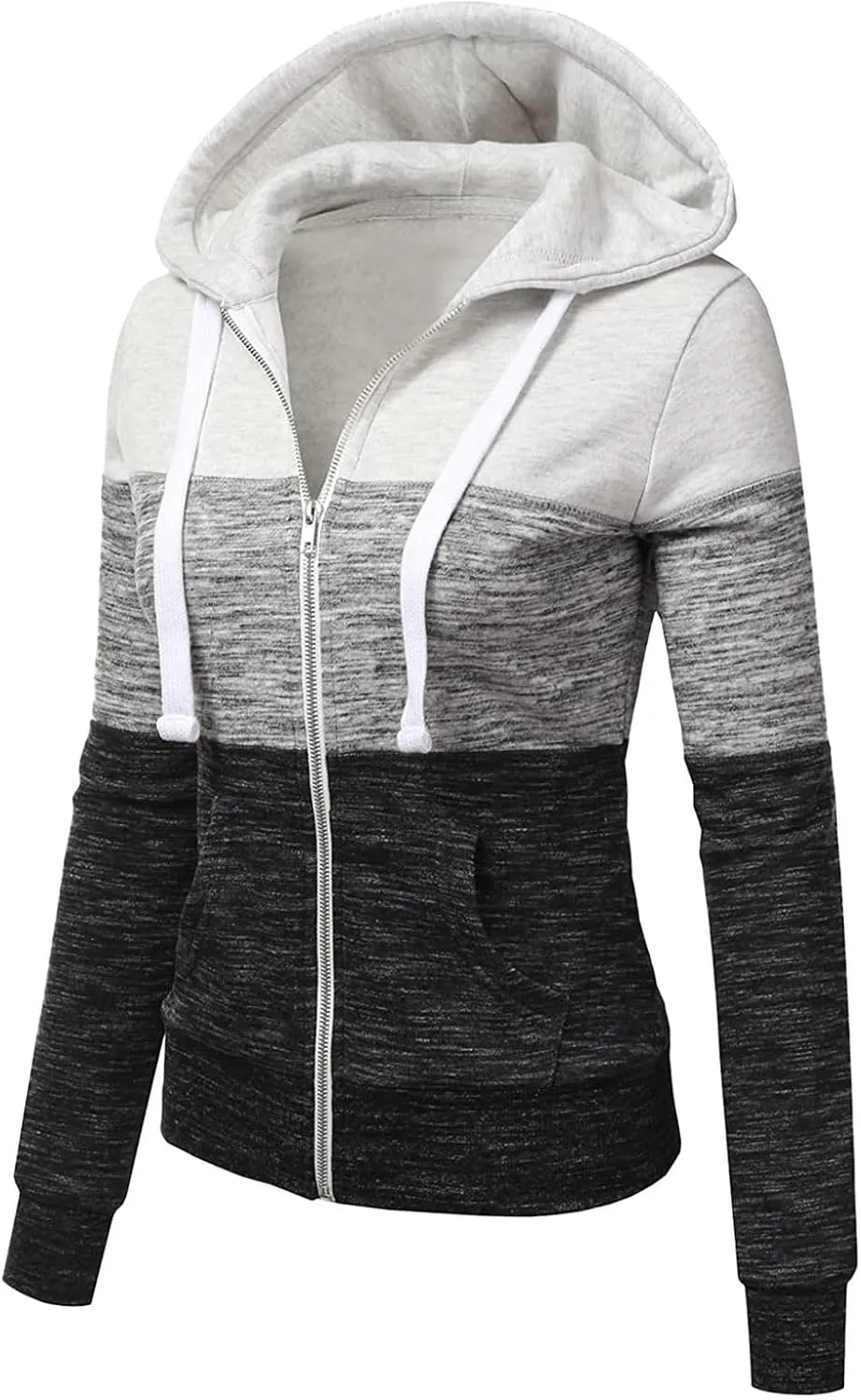 Color Block Zip Up Hoodies for Women Lightweight Thin Hooded Sweatshirt Long Sleeve Top with Pockets