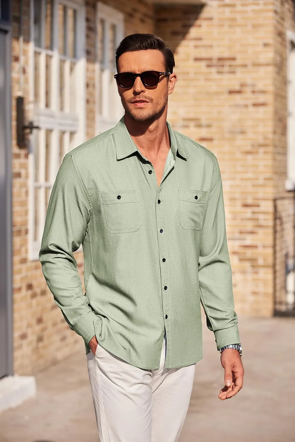 COOFANDY Mens Casual Button Down Shirts Long Sleeve Wrinkle Free Untucked Dress Shirts