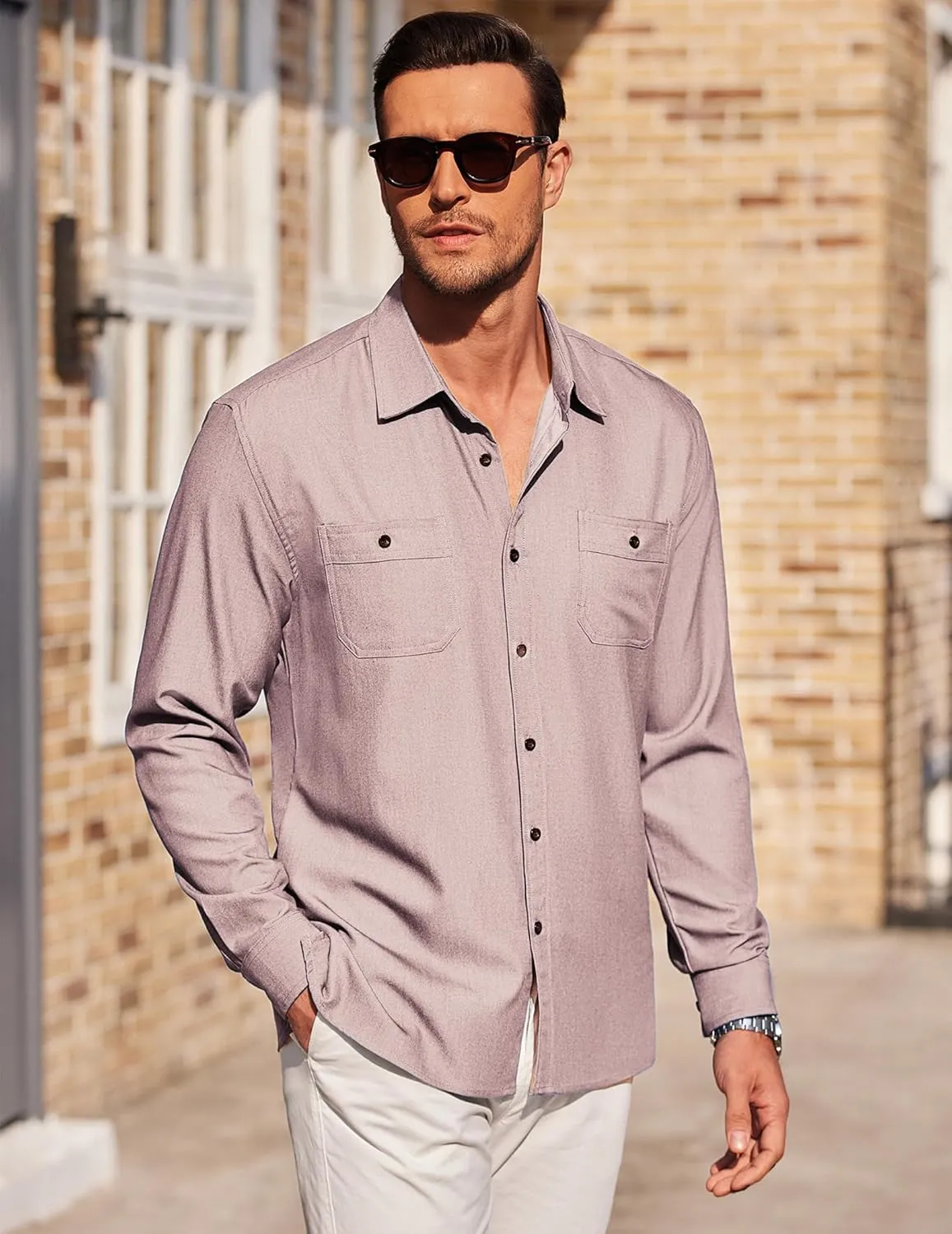 COOFANDY Mens Casual Button Down Shirts Long Sleeve Wrinkle Free Untucked Dress Shirts