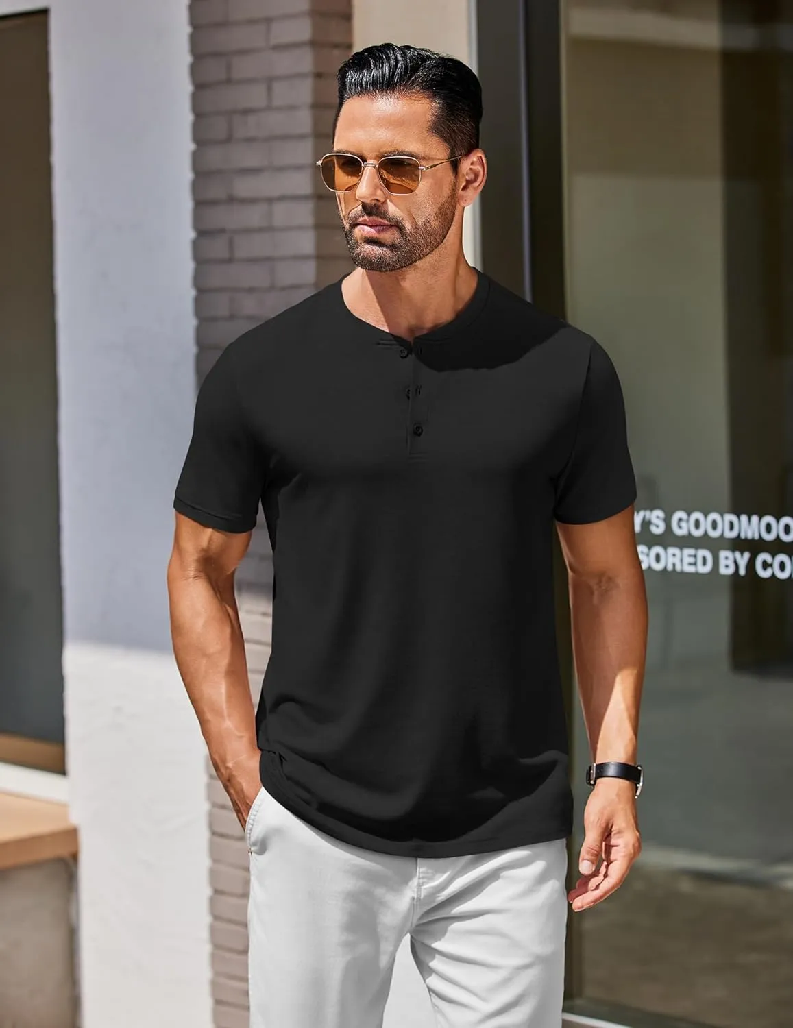 COOFANDY Men's Henley Shirts Cotton Short Sleeve Casual T-Shirt Button Henley Basic Tee Lightweight Summer Top