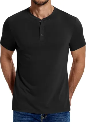 COOFANDY Men's Henley Shirts Cotton Short Sleeve Casual T-Shirt Button Henley Basic Tee Lightweight Summer Top
