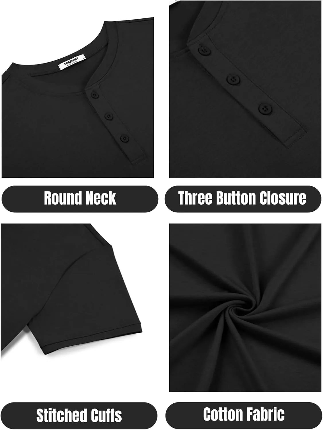 COOFANDY Men's Henley Shirts Cotton Short Sleeve Casual T-Shirt Button Henley Basic Tee Lightweight Summer Top