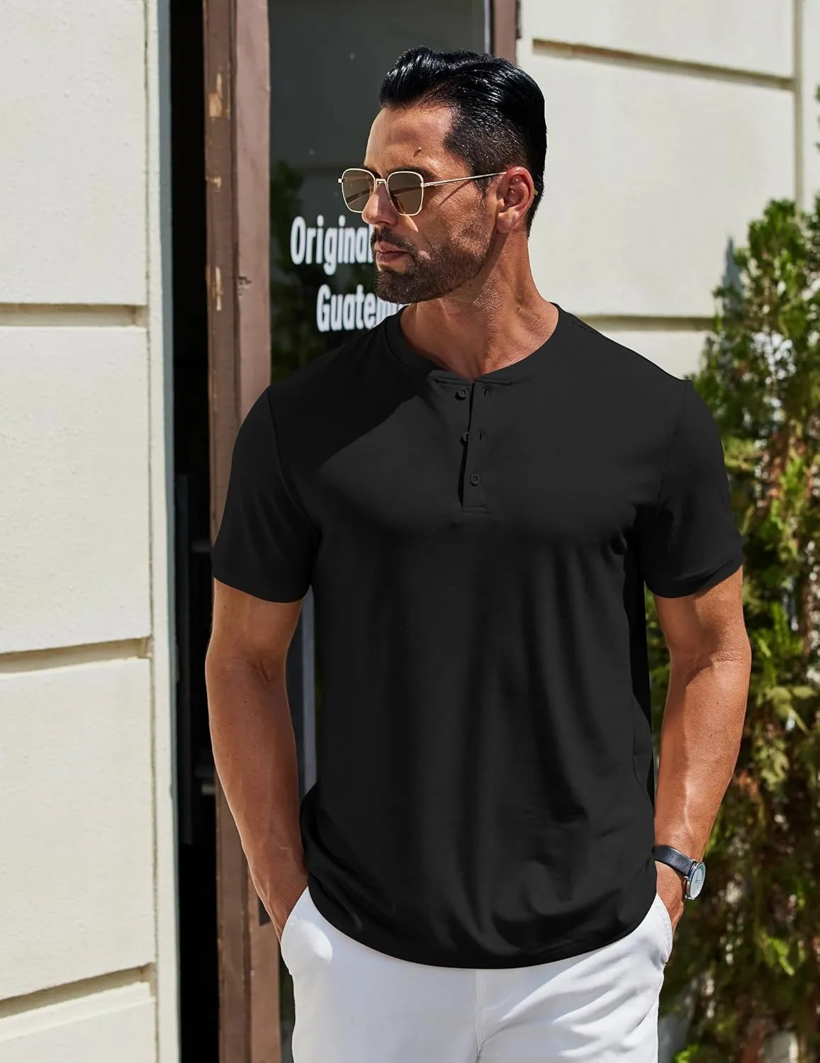 COOFANDY Men's Henley Shirts Cotton Short Sleeve Casual T-Shirt Button Henley Basic Tee Lightweight Summer Top