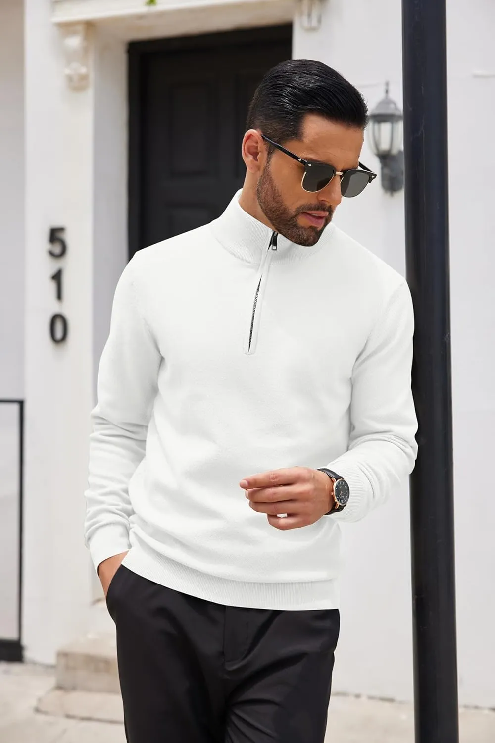 COOFANDY Men's Quarter Zip Up Sweaters Slim Fit Casual Long Sleeve Knitted Mock Neck Pullover Sweaters