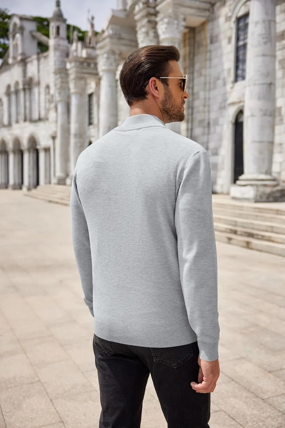 COOFANDY Men's Quarter Zip Up Sweaters Slim Fit Casual Long Sleeve Knitted Mock Neck Pullover Sweaters