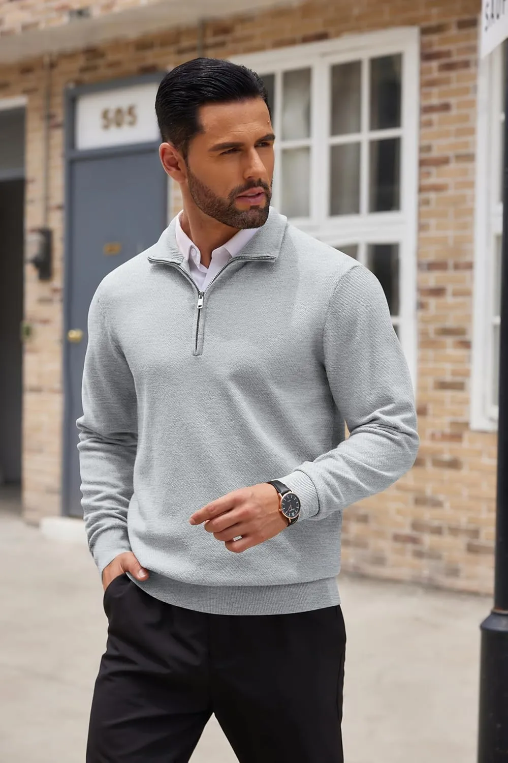 COOFANDY Men's Quarter Zip Up Sweaters Slim Fit Casual Long Sleeve Knitted Mock Neck Pullover Sweaters
