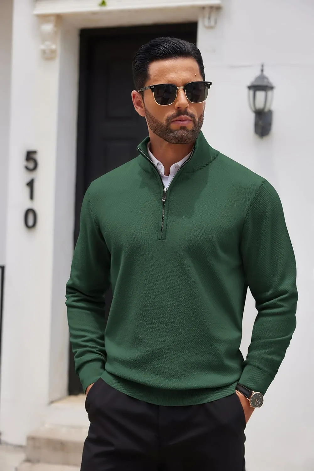 COOFANDY Men's Quarter Zip Up Sweaters Slim Fit Casual Long Sleeve Knitted Mock Neck Pullover Sweaters