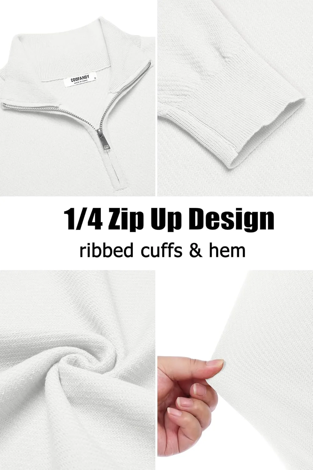 COOFANDY Men's Quarter Zip Up Sweaters Slim Fit Casual Long Sleeve Knitted Mock Neck Pullover Sweaters