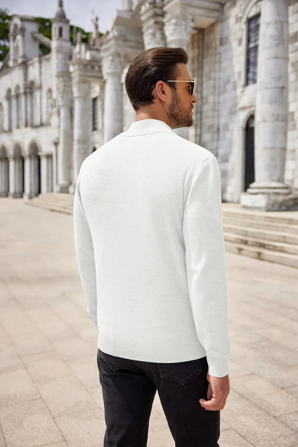COOFANDY Men's Quarter Zip Up Sweaters Slim Fit Casual Long Sleeve Knitted Mock Neck Pullover Sweaters