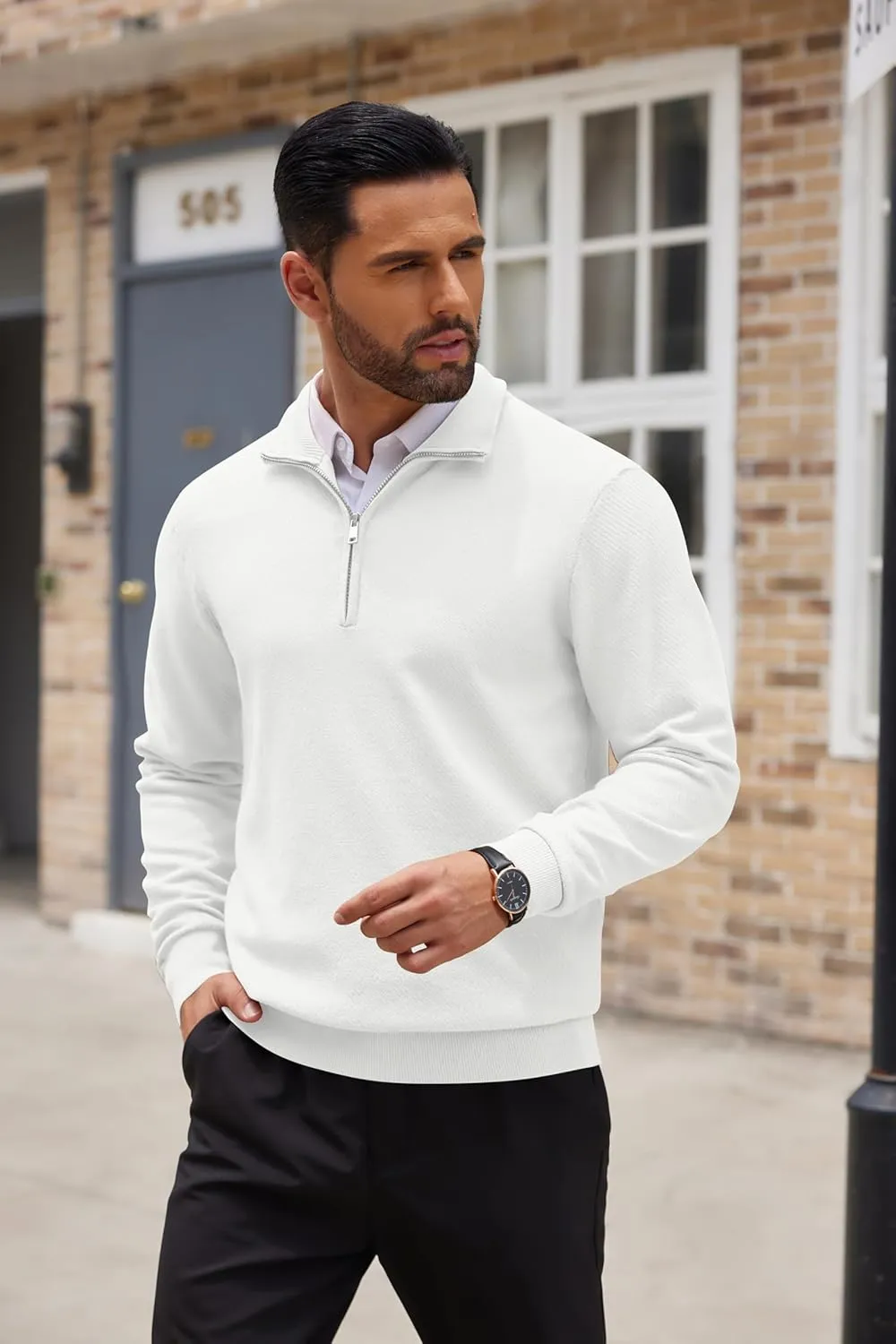 COOFANDY Men's Quarter Zip Up Sweaters Slim Fit Casual Long Sleeve Knitted Mock Neck Pullover Sweaters