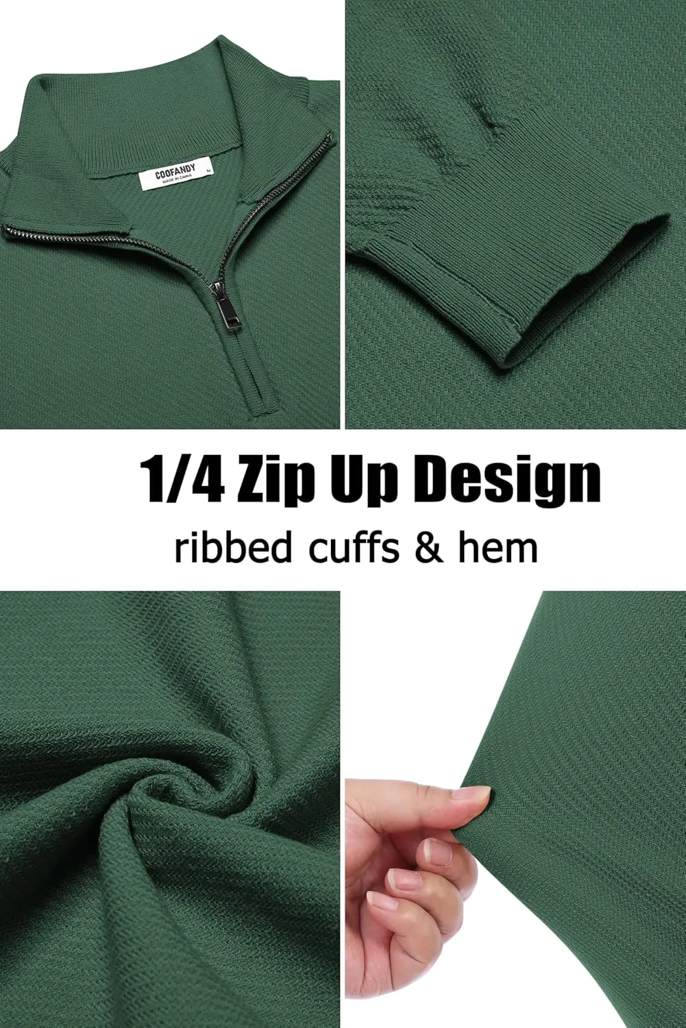 COOFANDY Men's Quarter Zip Up Sweaters Slim Fit Casual Long Sleeve Knitted Mock Neck Pullover Sweaters