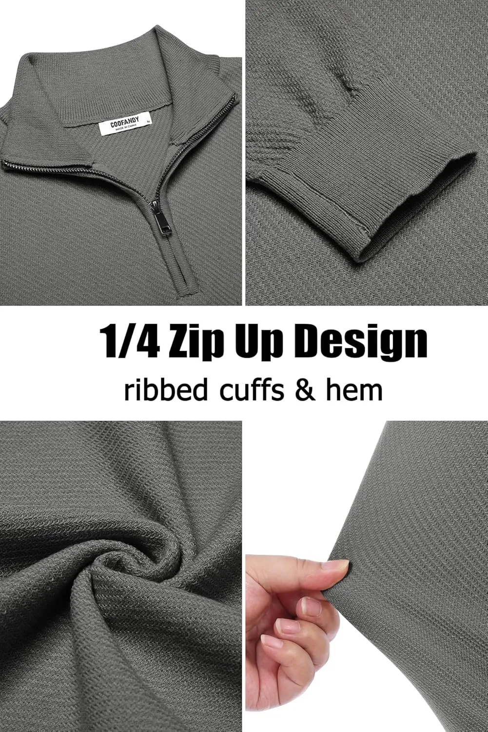 COOFANDY Men's Quarter Zip Up Sweaters Slim Fit Casual Long Sleeve Knitted Mock Neck Pullover Sweaters