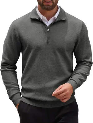 COOFANDY Men's Quarter Zip Up Sweaters Slim Fit Casual Long Sleeve Knitted Mock Neck Pullover Sweaters