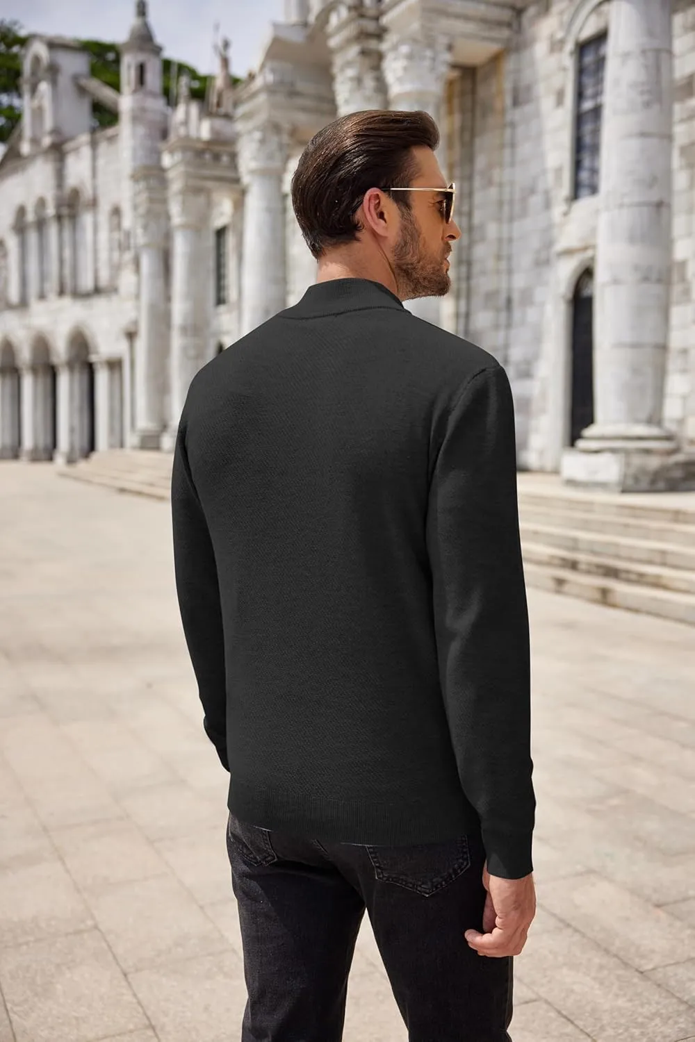 COOFANDY Men's Quarter Zip Up Sweaters Slim Fit Casual Long Sleeve Knitted Mock Neck Pullover Sweaters