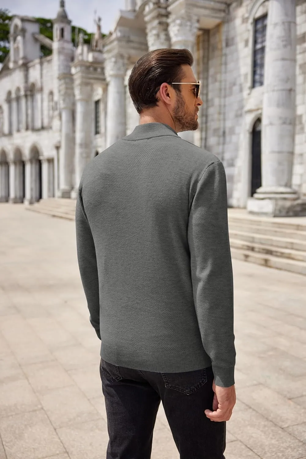 COOFANDY Men's Quarter Zip Up Sweaters Slim Fit Casual Long Sleeve Knitted Mock Neck Pullover Sweaters