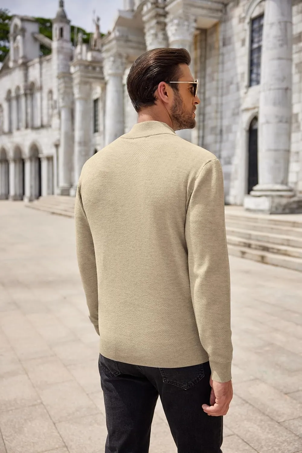 COOFANDY Men's Quarter Zip Up Sweaters Slim Fit Casual Long Sleeve Knitted Mock Neck Pullover Sweaters