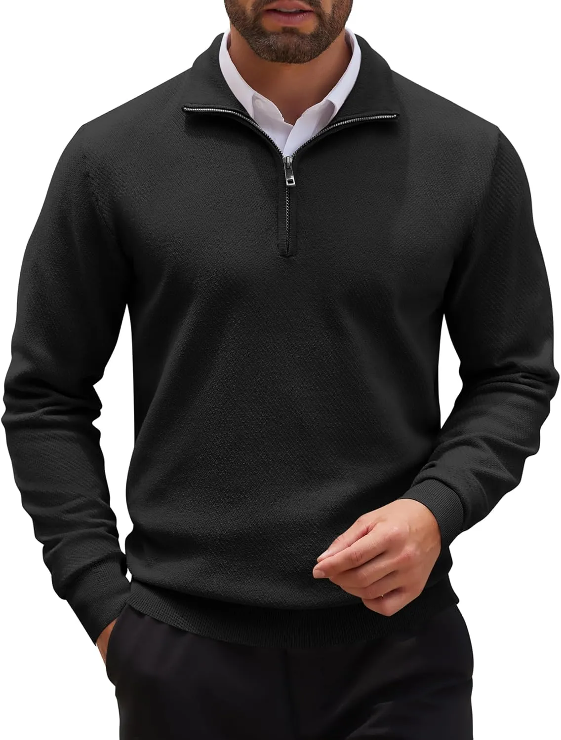 COOFANDY Men's Quarter Zip Up Sweaters Slim Fit Casual Long Sleeve Knitted Mock Neck Pullover Sweaters