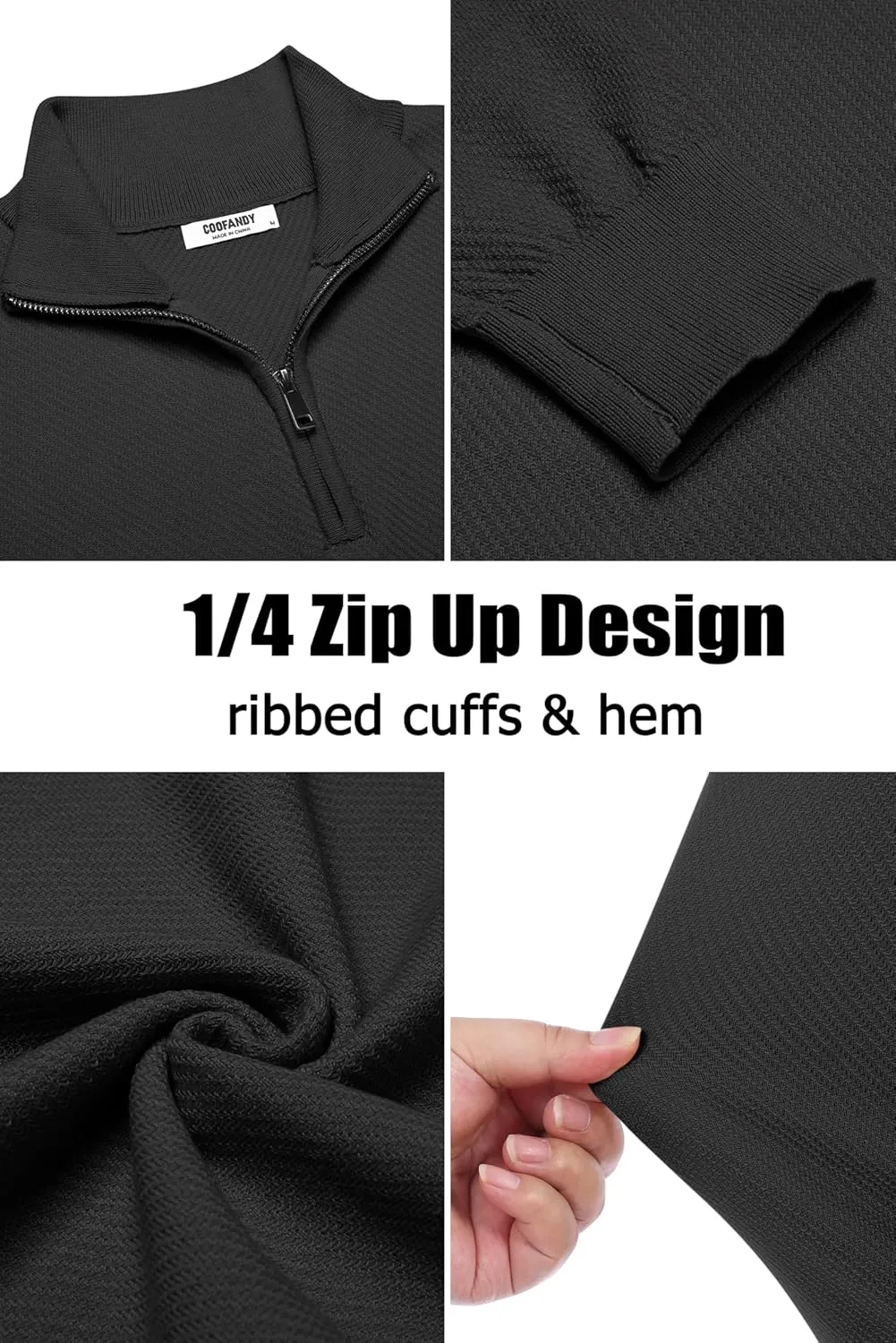 COOFANDY Men's Quarter Zip Up Sweaters Slim Fit Casual Long Sleeve Knitted Mock Neck Pullover Sweaters