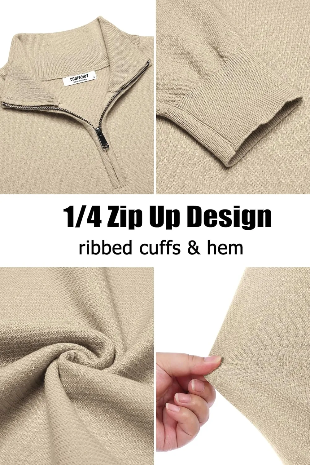 COOFANDY Men's Quarter Zip Up Sweaters Slim Fit Casual Long Sleeve Knitted Mock Neck Pullover Sweaters