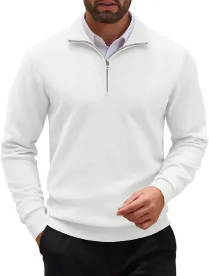 COOFANDY Men's Quarter Zip Up Sweaters Slim Fit Casual Long Sleeve Knitted Mock Neck Pullover Sweaters