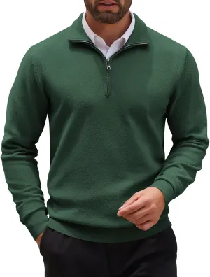 COOFANDY Men's Quarter Zip Up Sweaters Slim Fit Casual Long Sleeve Knitted Mock Neck Pullover Sweaters