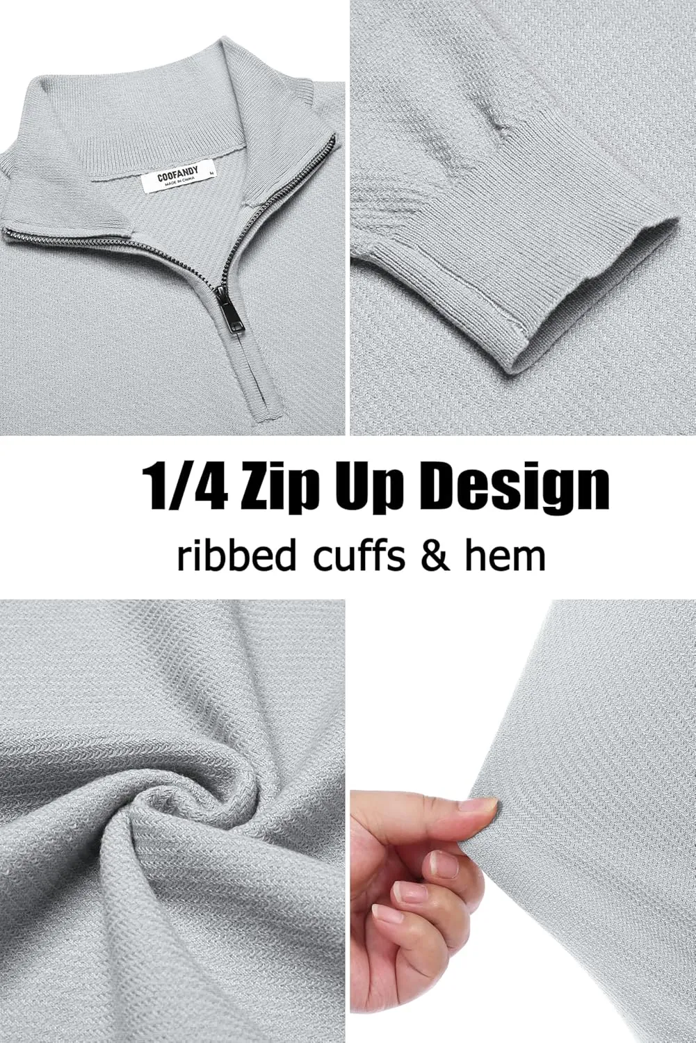 COOFANDY Men's Quarter Zip Up Sweaters Slim Fit Casual Long Sleeve Knitted Mock Neck Pullover Sweaters