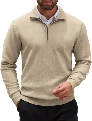 COOFANDY Men's Quarter Zip Up Sweaters Slim Fit Casual Long Sleeve Knitted Mock Neck Pullover Sweaters