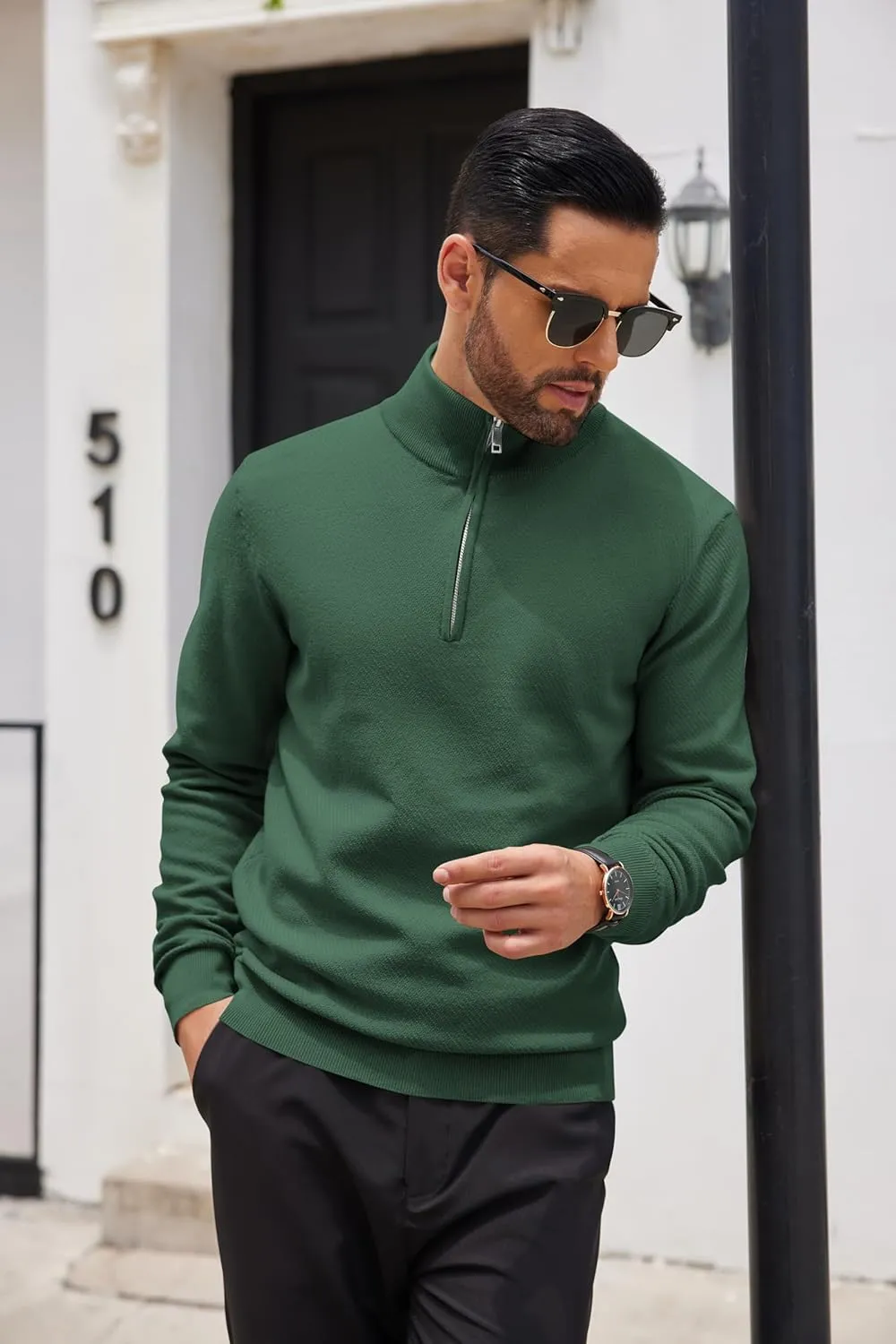 COOFANDY Men's Quarter Zip Up Sweaters Slim Fit Casual Long Sleeve Knitted Mock Neck Pullover Sweaters