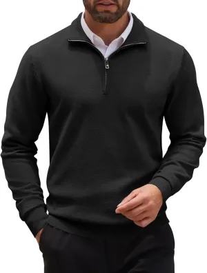 COOFANDY Men's Quarter Zip Up Sweaters Slim Fit Casual Long Sleeve Knitted Mock Neck Pullover Sweaters