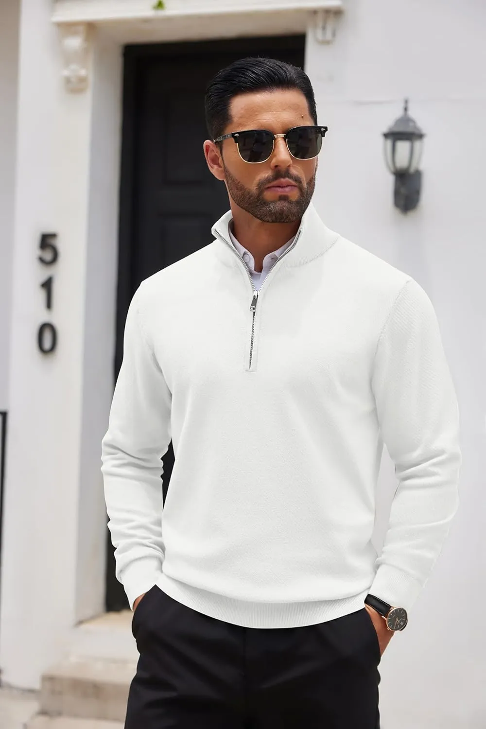 COOFANDY Men's Quarter Zip Up Sweaters Slim Fit Casual Long Sleeve Knitted Mock Neck Pullover Sweaters