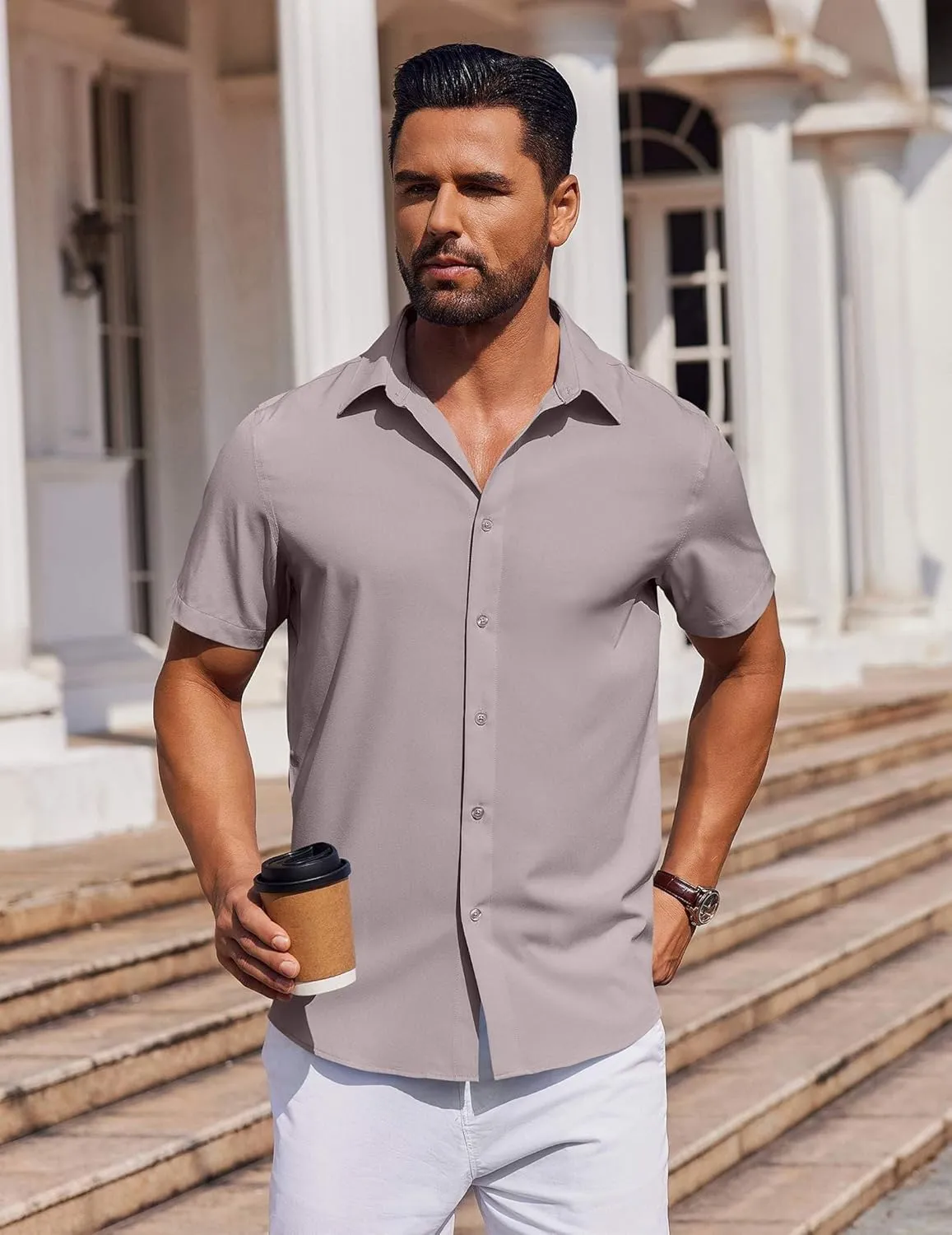 COOFANDY Mens Short Sleeve Button Down Shirts Casual Summer Shirt Untucked Dress Shirts