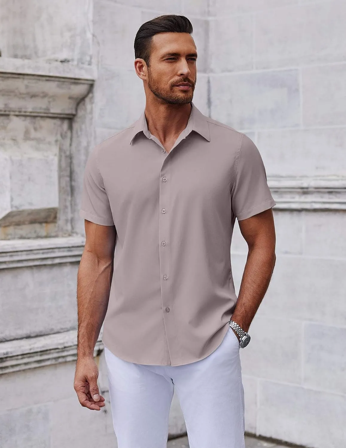 COOFANDY Mens Short Sleeve Button Down Shirts Casual Summer Shirt Untucked Dress Shirts