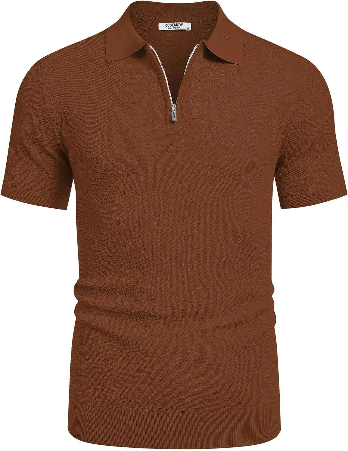 COOFANDY Mens Textured Knit Polo Shirts Zipper Polo Shirts Short Sleeve Casual Lightweight Golf Shirt