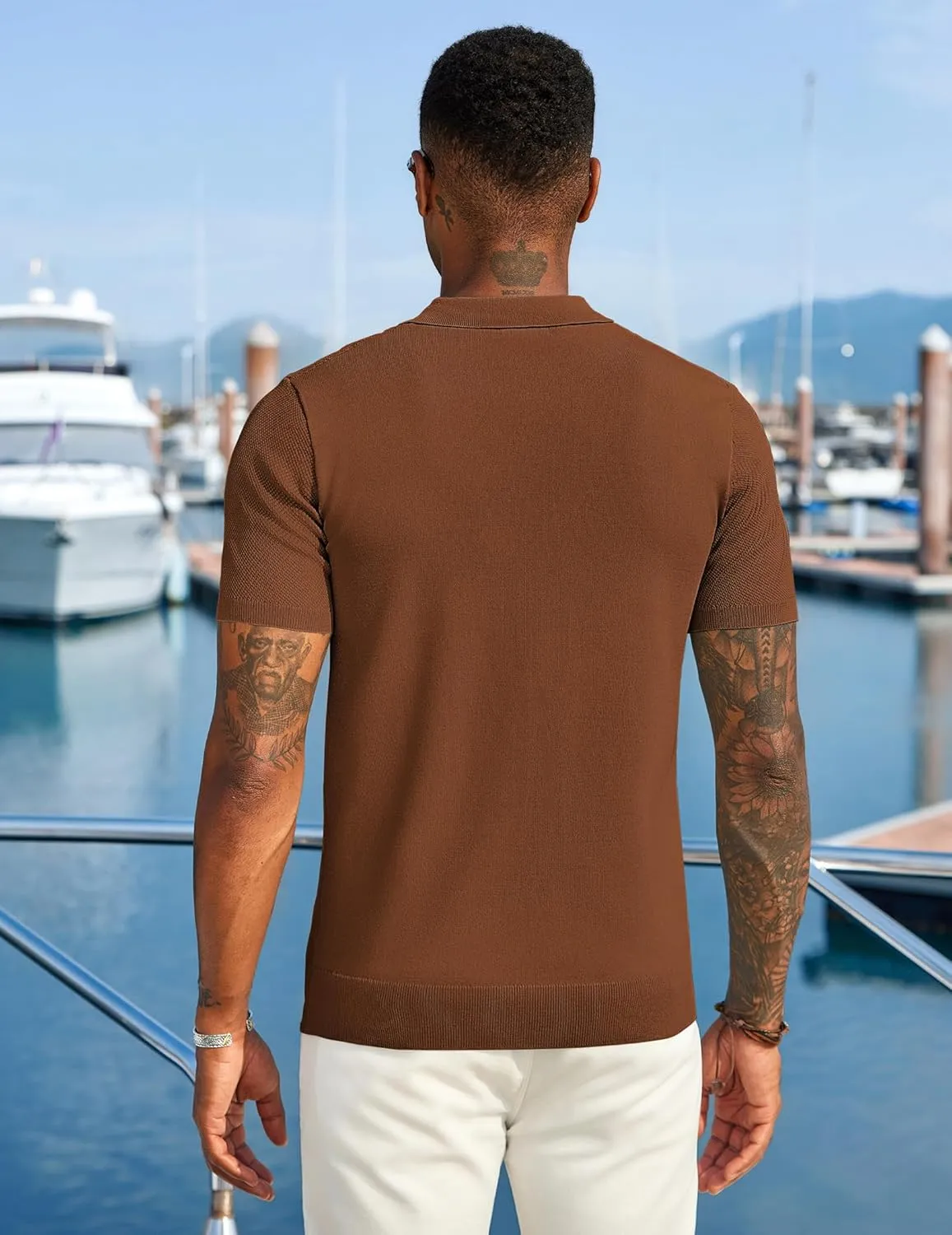 COOFANDY Mens Textured Knit Polo Shirts Zipper Polo Shirts Short Sleeve Casual Lightweight Golf Shirt