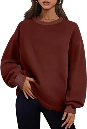 Crewneck Sweatshirts for Women Oversized Patchwork Casual Trendy Fall Tops Long Sleeve Pullover Sweaters with Pockets