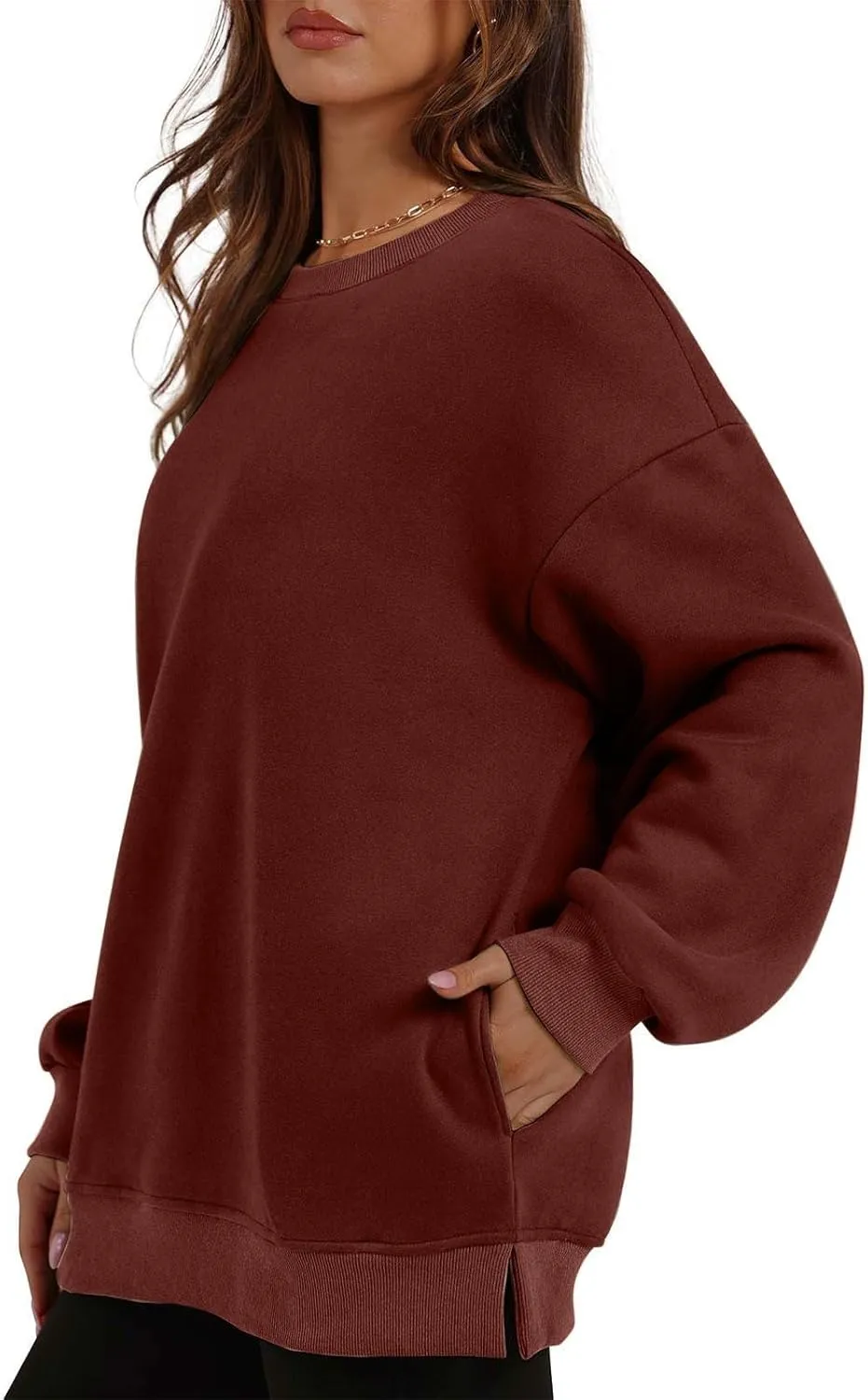 Crewneck Sweatshirts for Women Oversized Patchwork Casual Trendy Fall Tops Long Sleeve Pullover Sweaters with Pockets