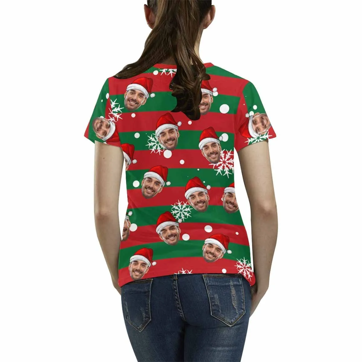 Custom Face Tee Merry Christmas Women's All Over Print T-shirt Design Your Own Shirts Gift for Christmas