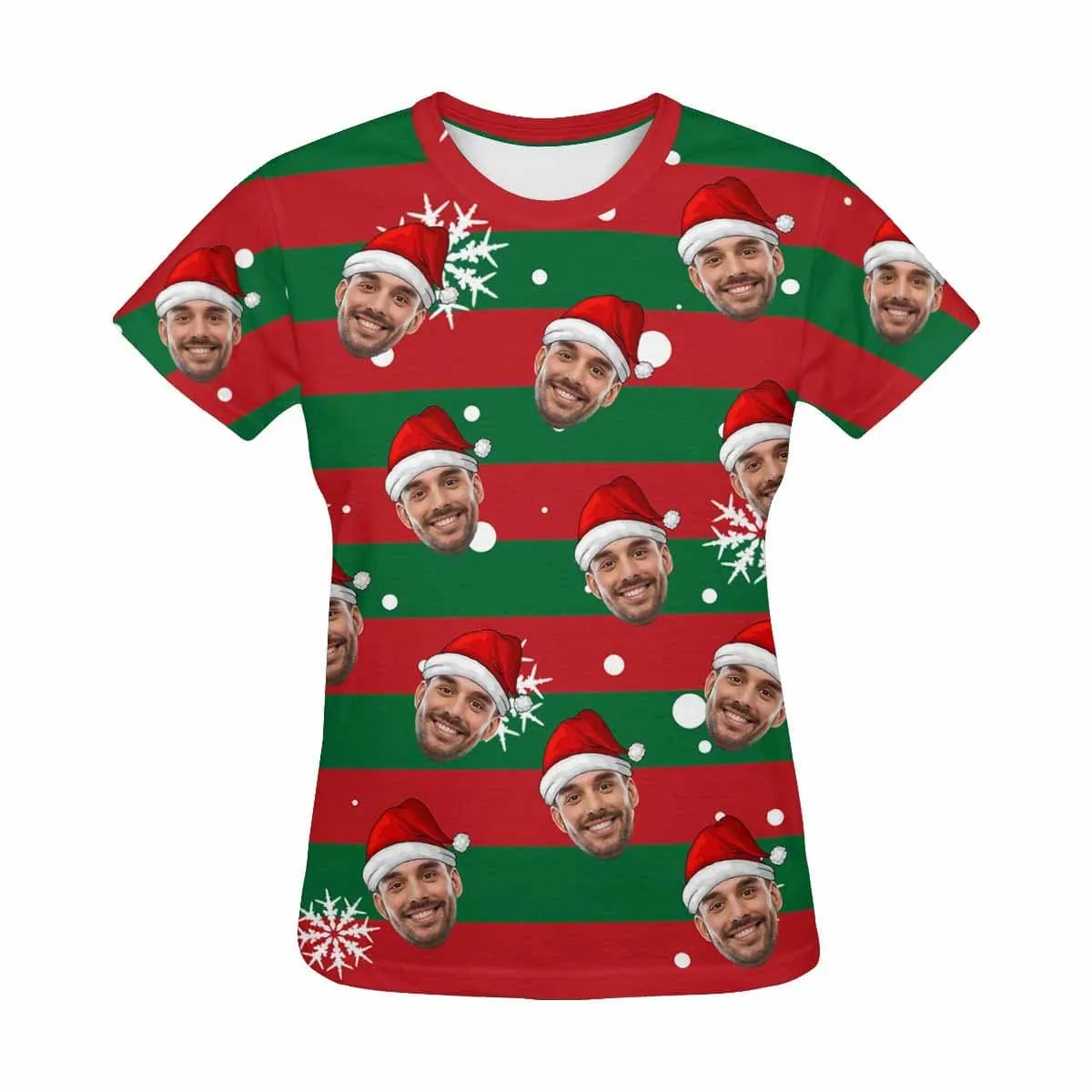 Custom Face Tee Merry Christmas Women's All Over Print T-shirt Design Your Own Shirts Gift for Christmas