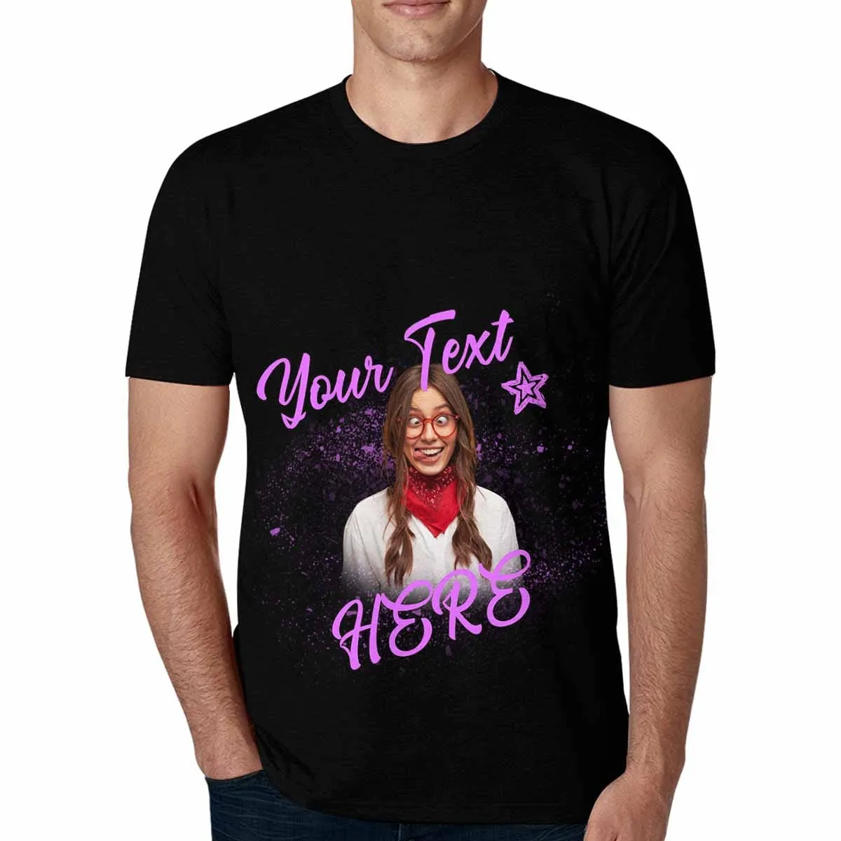 Custom Face&Text Purple Personalized Unique Design All Over Print T-shirt For Men Boyfriend Gift