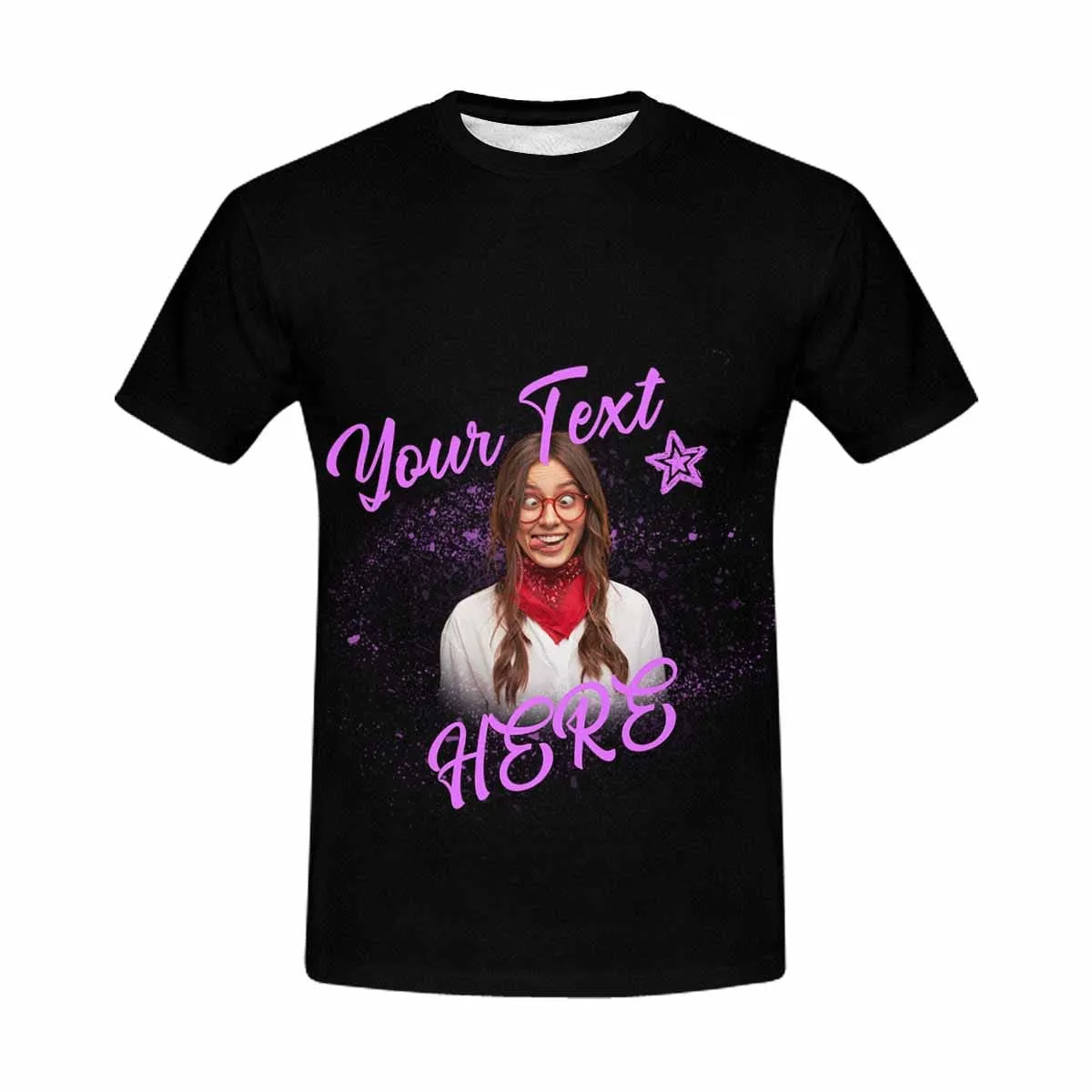 Custom Face&Text Purple Personalized Unique Design All Over Print T-shirt For Men Boyfriend Gift