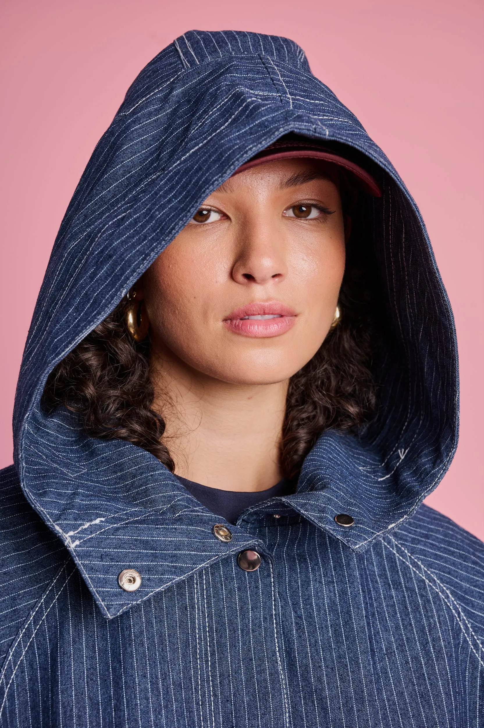 Denim Parka in Pin Stripe