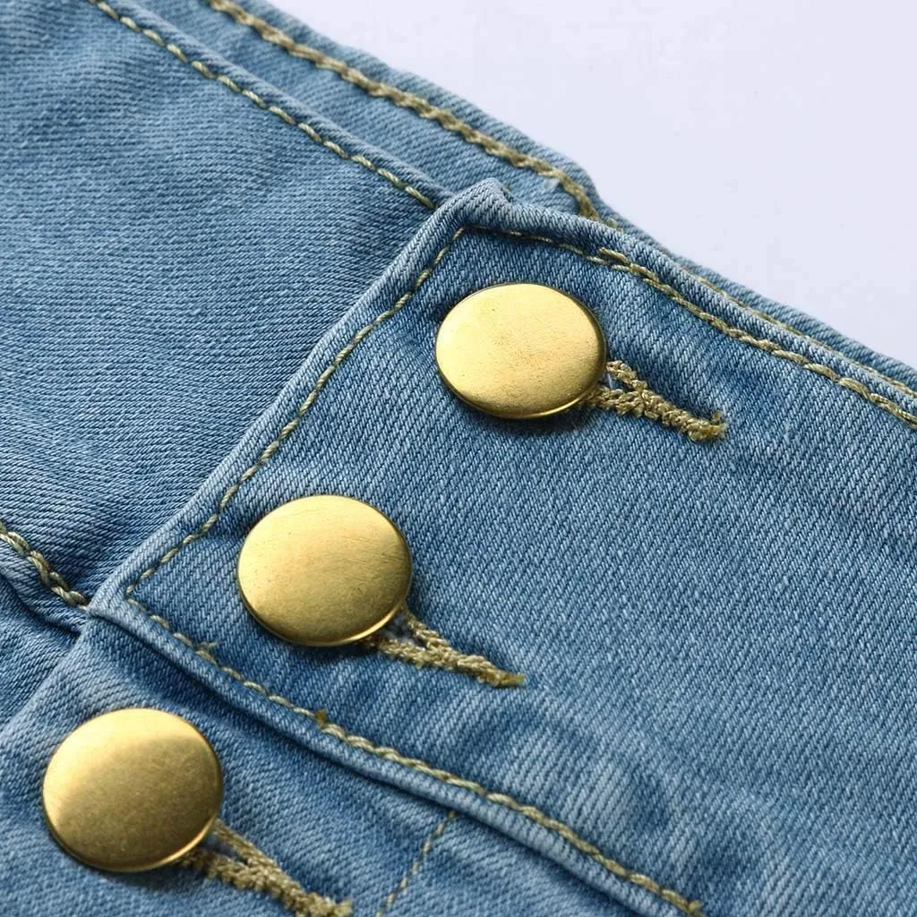 Denim Skirt for Women High Waisted A-Line Button Wrap Denim Jean Skirt Mini Skirts Stretch Ripped Skirts