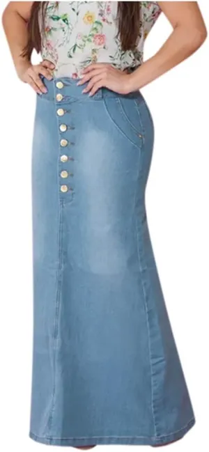 Denim Skirt for Women High Waisted A-Line Button Wrap Denim Jean Skirt Mini Skirts Stretch Ripped Skirts