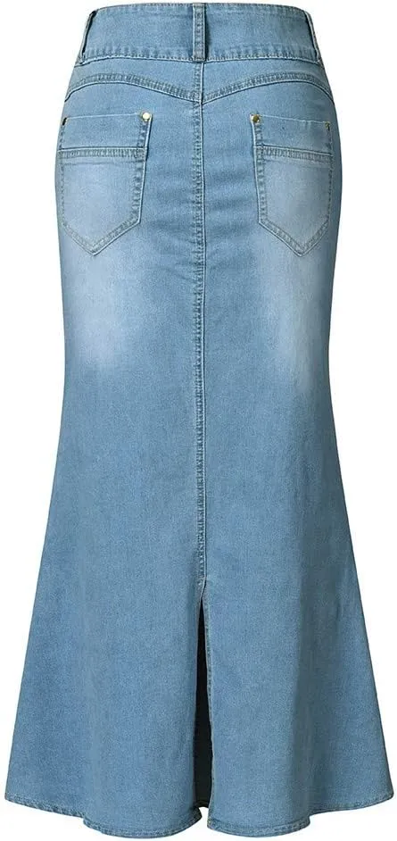 Denim Skirt for Women High Waisted A-Line Button Wrap Denim Jean Skirt Mini Skirts Stretch Ripped Skirts
