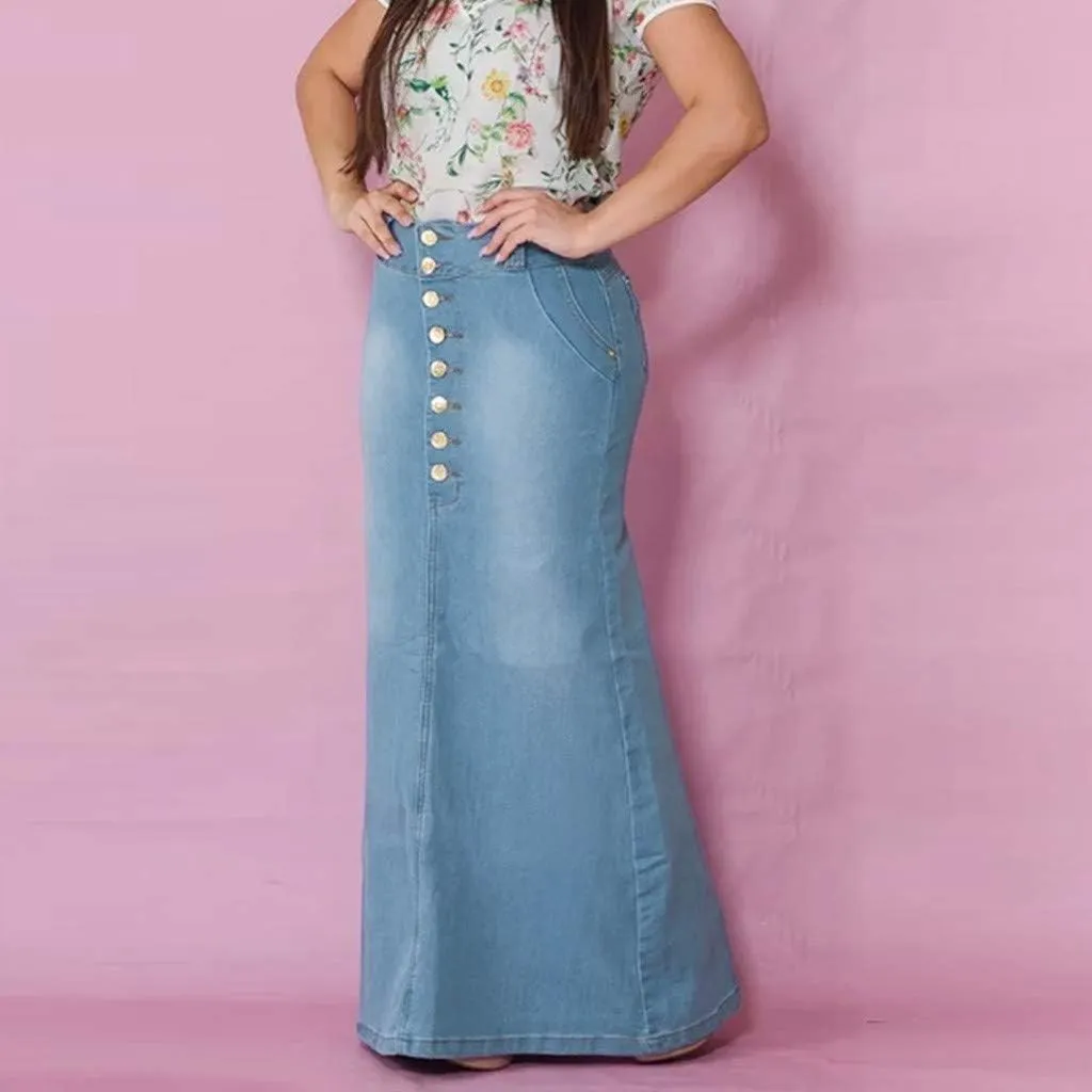 Denim Skirt for Women High Waisted A-Line Button Wrap Denim Jean Skirt Mini Skirts Stretch Ripped Skirts