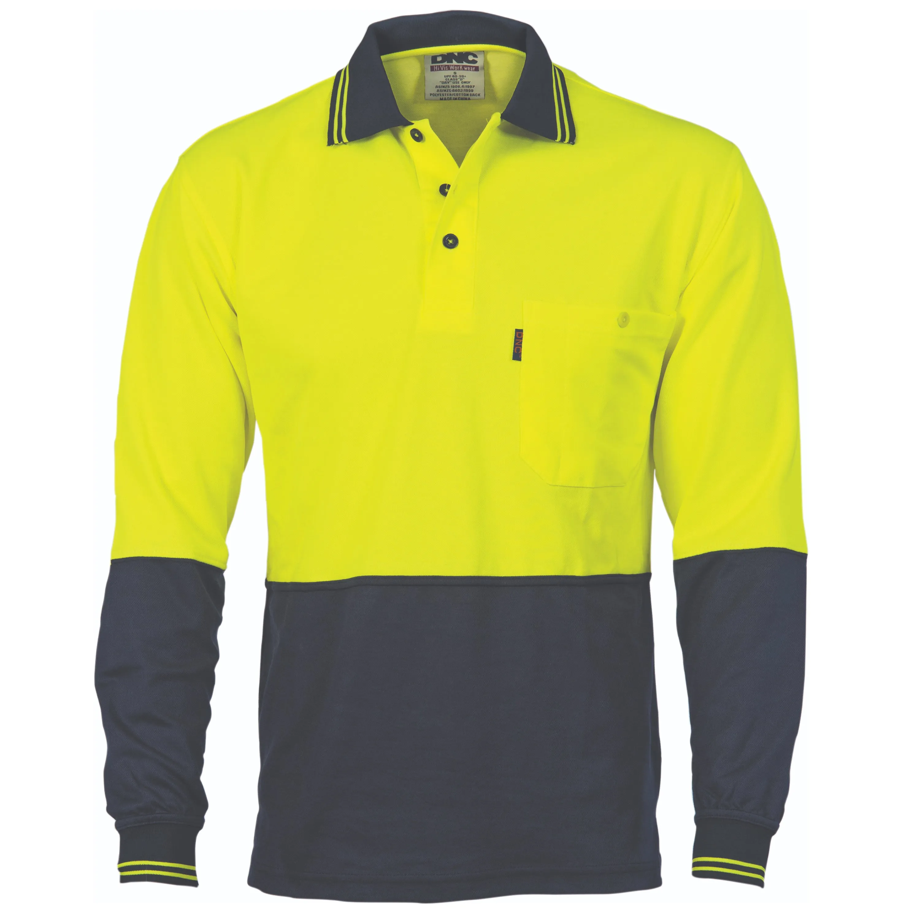 DNC- 3816 Cotton Back HiVis Two Tone Fluoro Polo - Long Sleeve