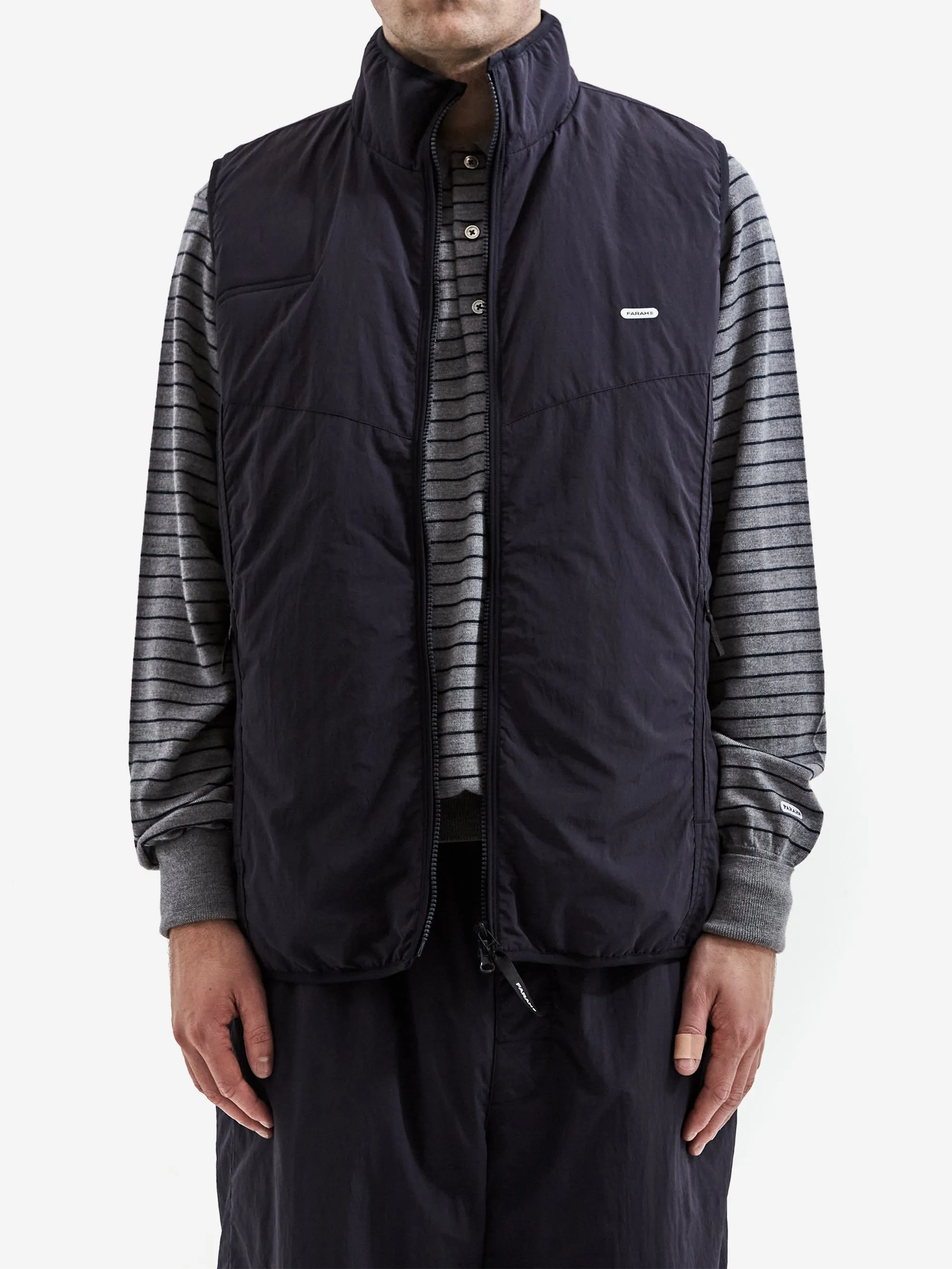 Farah Japan Nylon Zip Up Vest - Navy