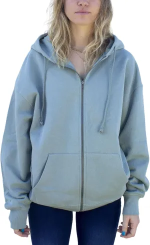 FOMOYUU Women Oversized Zip Up Hoodie E-girl Baggy Loose Solid Hooded Sweatshirt Jacket Outwear Casual Coat